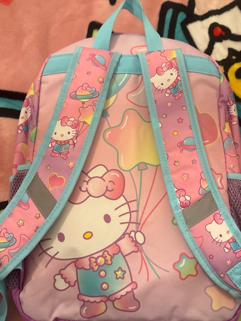 Hello Kitty Kids Backpack in Pink and Blue Trim - Cute Balloon Design